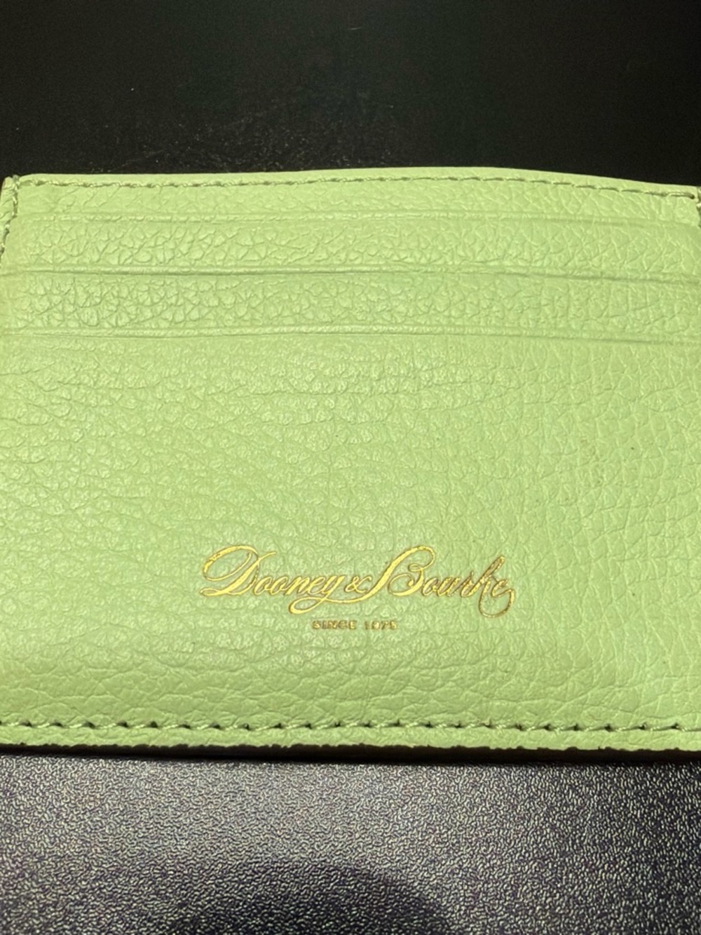 Dooney & Bourke Light Lime Green Pebbled Leather Card Holder with Gold Logo